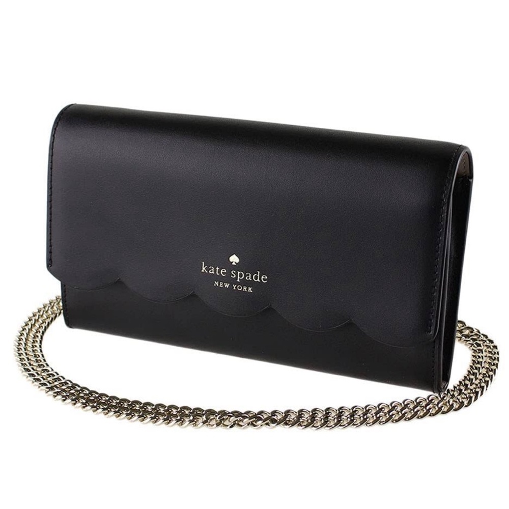 kate spade Black Scallop Leather Crossbody with Gold Chain